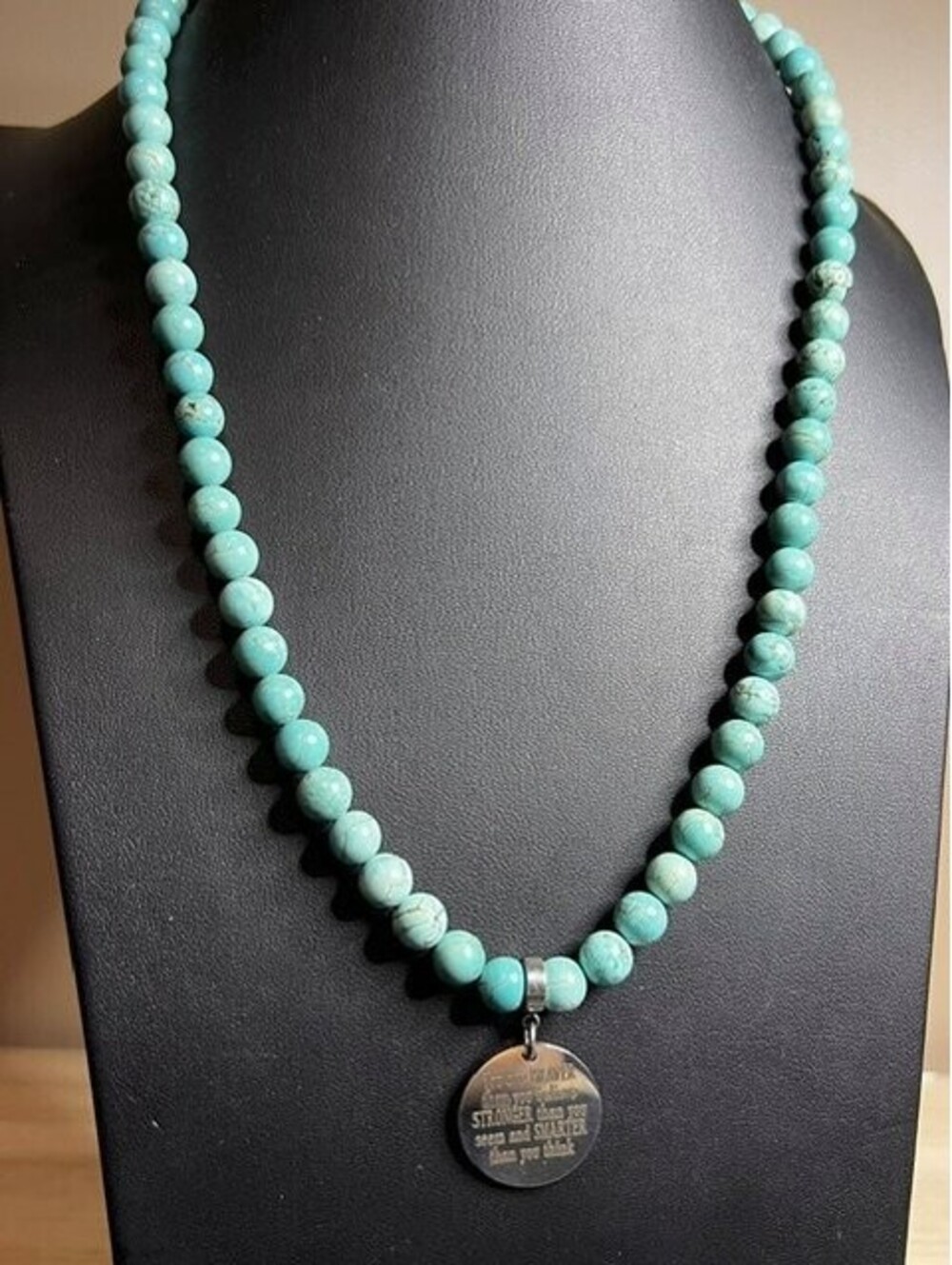 B6227 Pink Box Dyed howlite faux Turquoise Necklace Inspirational Quote Pendant